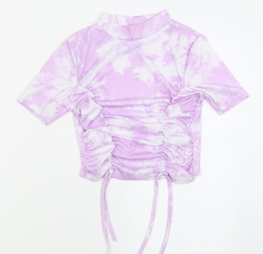 Style Wise  Womens Purple Geometric Polyester Cropped T-Shirt Size 6 Crew Neck