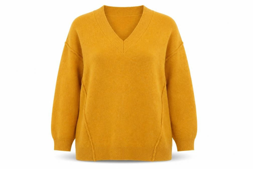 Red Herring Womens Yellow V-Neck  Acrylic Pullover Jumper Size 14