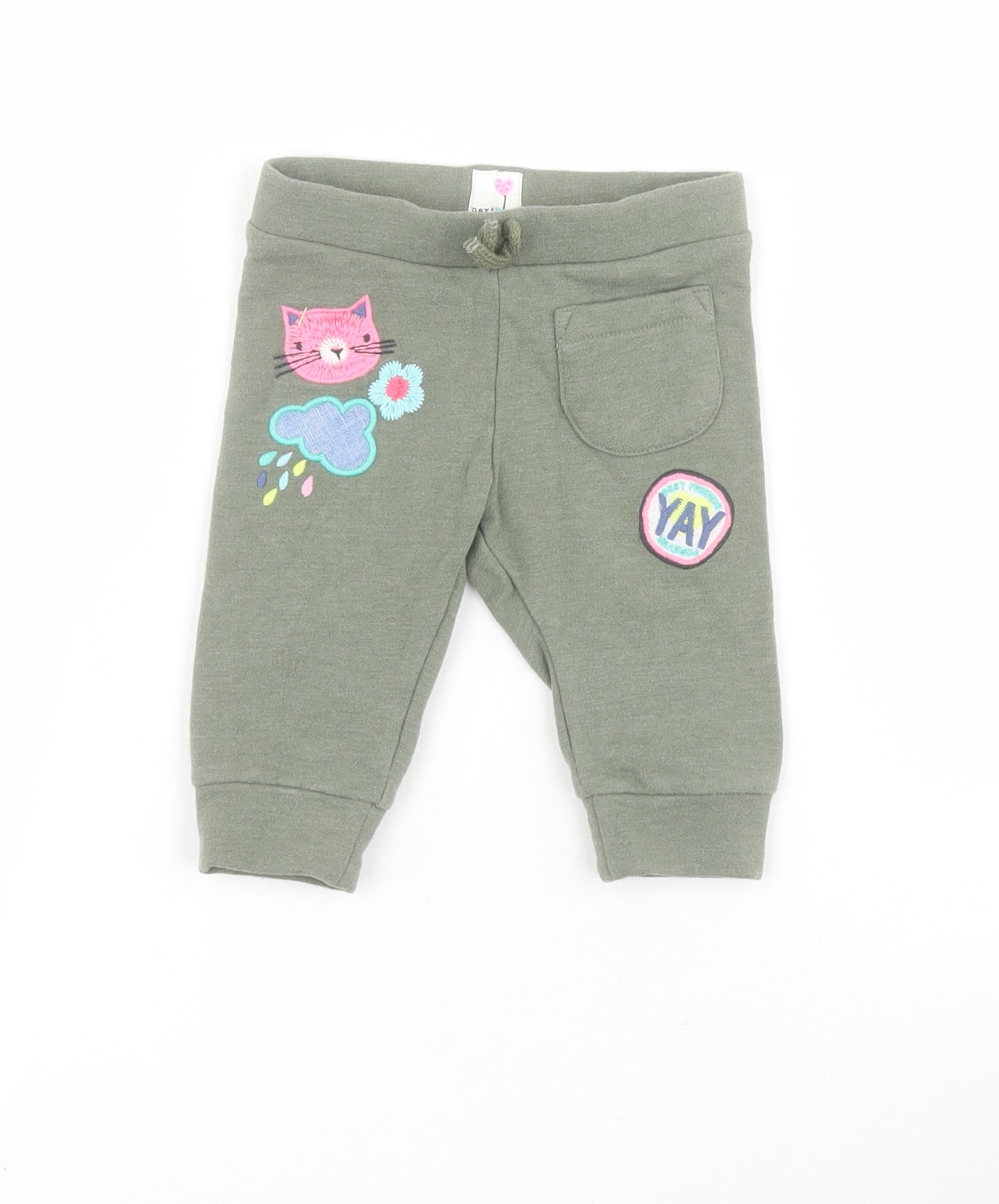 NEXT Baby Green  Cotton Jogger Trousers Size 3-6 Months  Tie