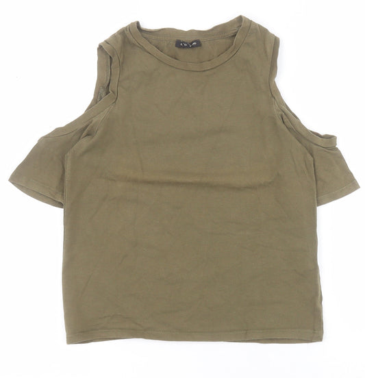 River Island Womens Green  Polyester Cropped Polo Size 6 Round Neck