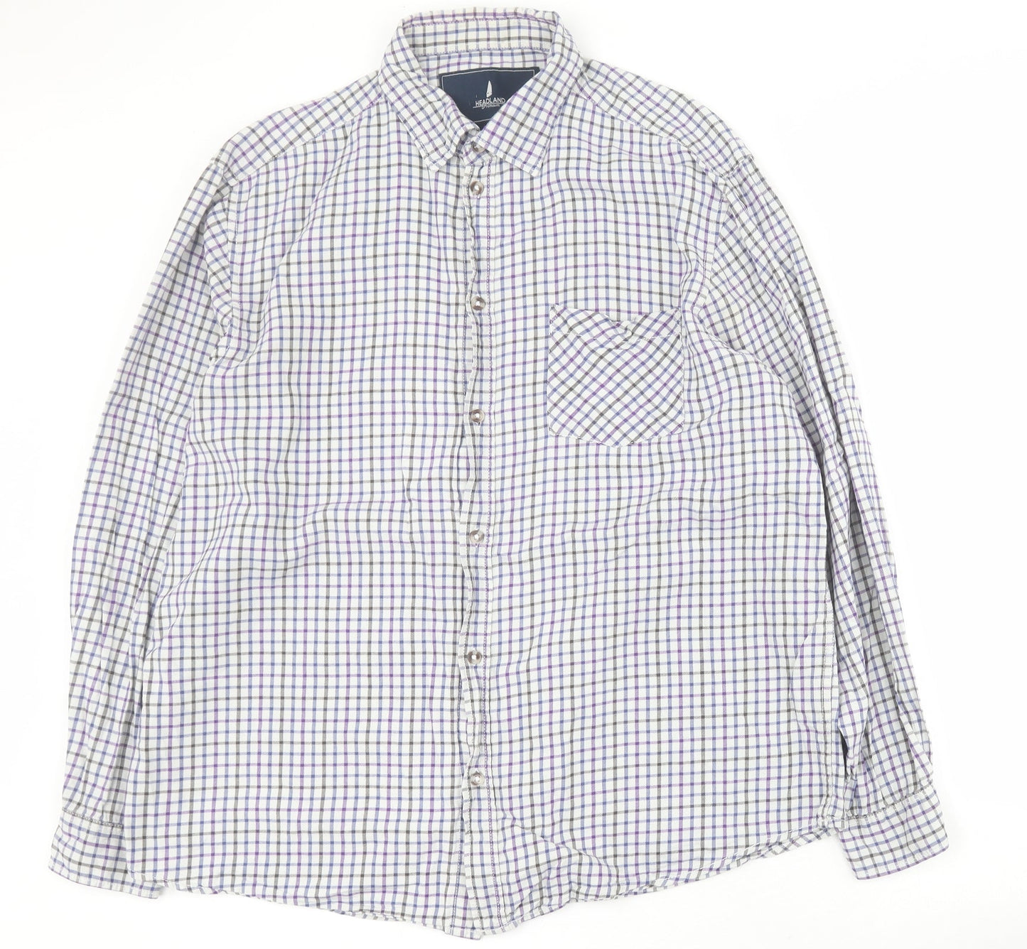 Headland Premium Mens Blue Check Cotton  Button-Up Size L Collared Button