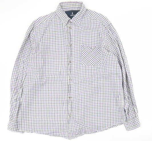 Headland Premium Mens Blue Check Cotton  Button-Up Size L Collared Button