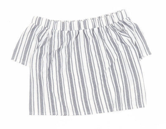 Topshop Womens White Striped Polyester Basic Blouse Size 6 Off the Shoulder