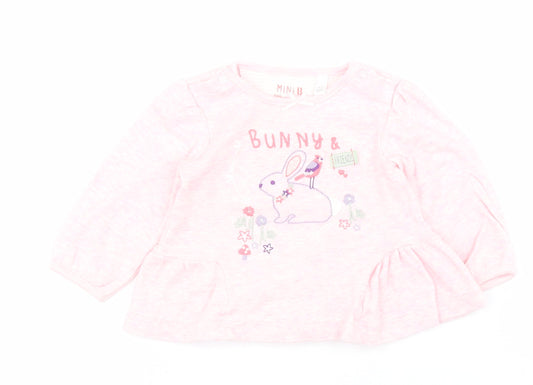 BHS Baby Pink  100% Cotton Pullover T-Shirt Size 3-6 Months Round Neck Snap - Rabbit