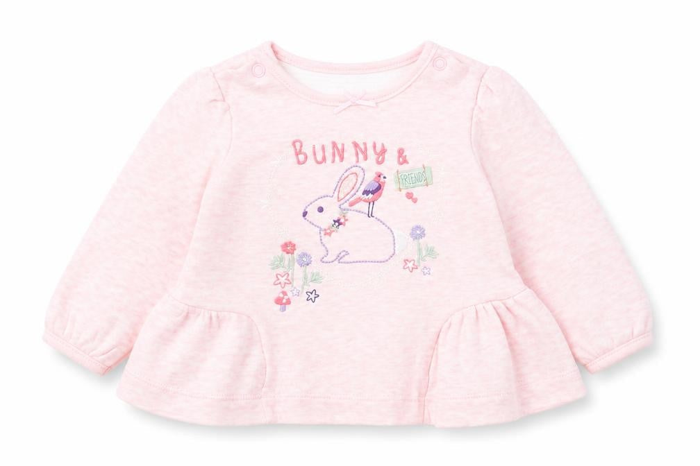 BHS Baby Pink  100% Cotton Pullover T-Shirt Size 3-6 Months Round Neck Snap - Rabbit