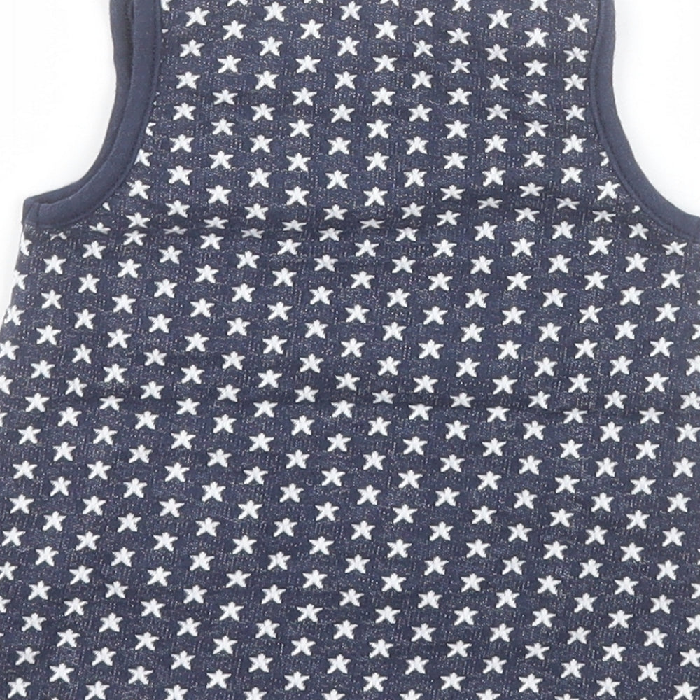 Bluezoo Baby Blue  100% Cotton Pinafore/Dungaree Dress  Size 3-6 Months  Boat Neck Button - Stars