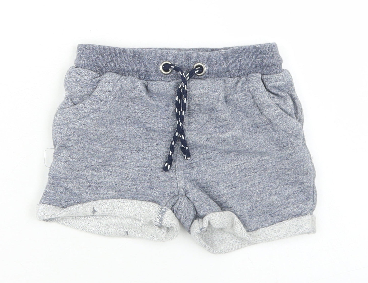 Marks and Spencer Boys Blue  Cotton Cropped Trousers Size 18 Months  Drawstring