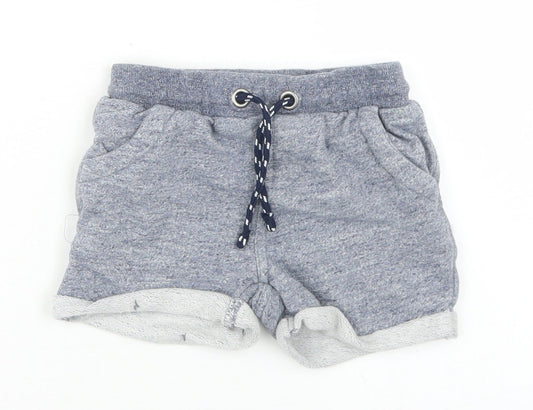 Marks and Spencer Boys Blue  Cotton Cropped Trousers Size 18 Months  Drawstring