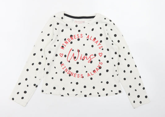 Primark Girls White Polka Dot Polyester Cropped T-Shirt Size 7-8 Years Crew Neck  - Kindness