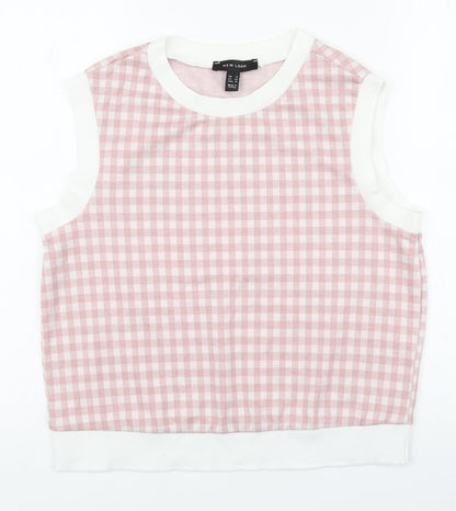 Preloved New Look Womens Pink Plaid Polyester Basic Tank Size 14 Round Neck - Front