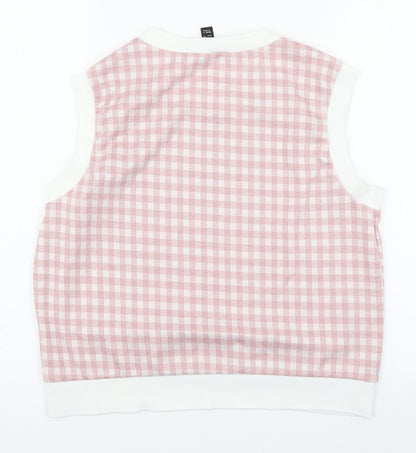 Preloved New Look Womens Pink Plaid Polyester Basic Tank Size 14 Round Neck - Back