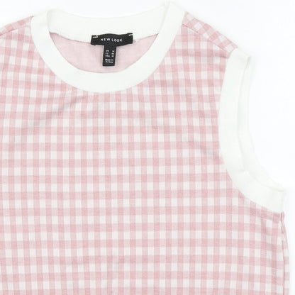 Preloved New Look Womens Pink Plaid Polyester Basic Tank Size 14 Round Neck - Detail