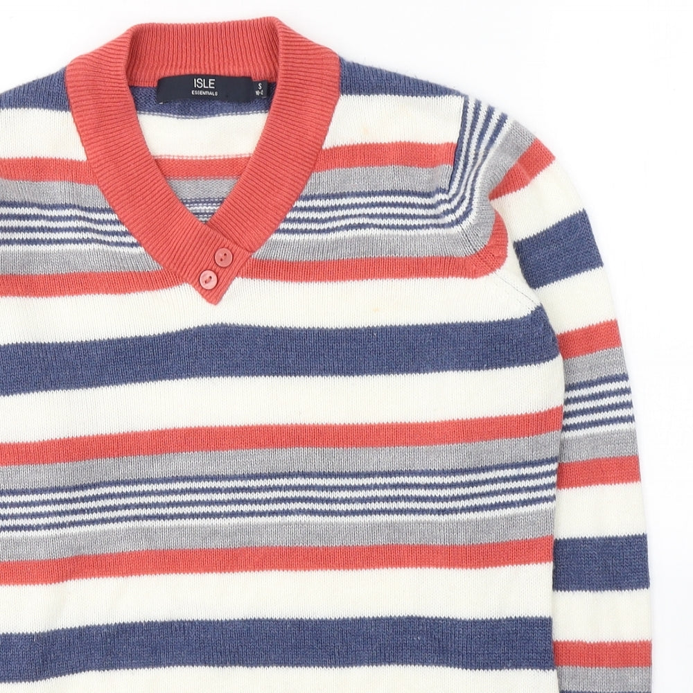 Isle Womens Multicoloured V-Neck Striped Acrylic Pullover Jumper Size 10