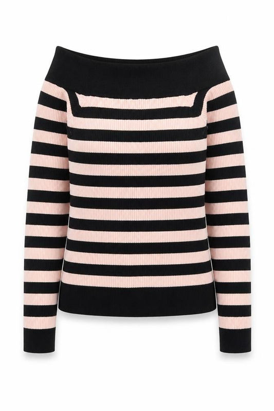 Miss Selfridge Womens Black Striped Viscose Jersey Blouse Size 12 Boat Neck