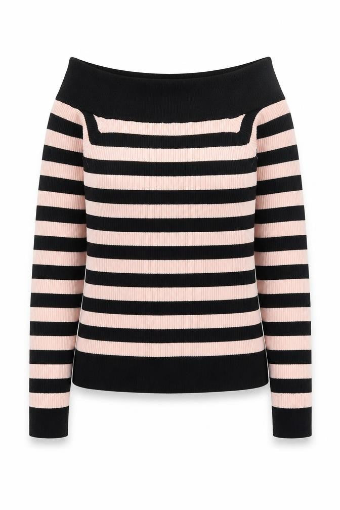 Miss Selfridge Womens Black Striped Viscose Jersey Blouse Size 12 Boat Neck
