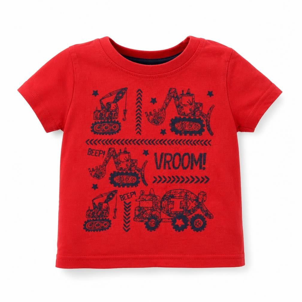 Rebel Boys Red  Cotton Basic T-Shirt Size 9-12 Months Round Neck Pullover - Tractors