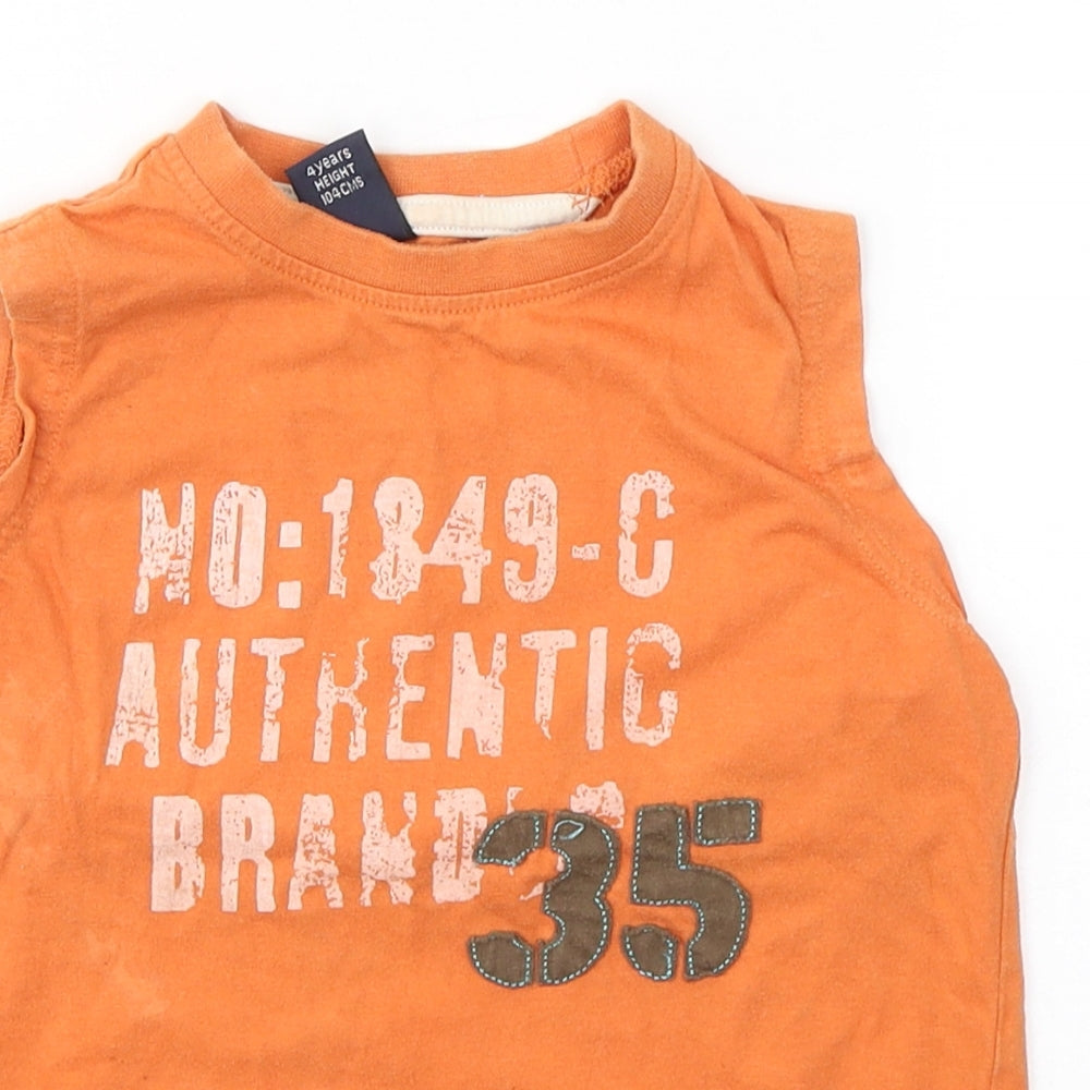 NEXT Boys Orange  Cotton Basic Tank Size 4 Years Round Neck Pullover - Original Brand