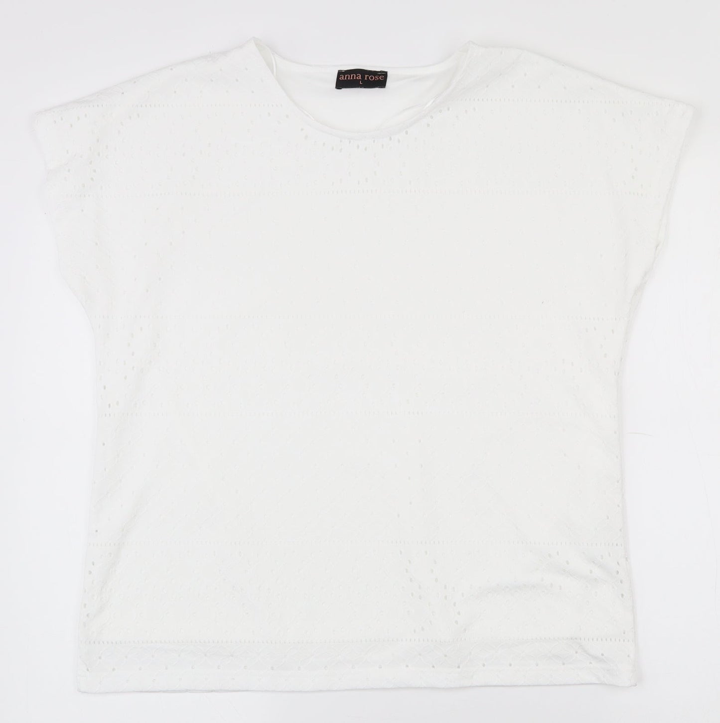 Anna Rose  Womens White Geometric Polyester Basic T-Shirt Size L Round Neck