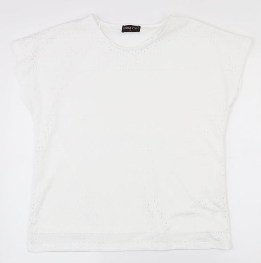 Anna Rose  Womens White Geometric Polyester Basic T-Shirt Size L Round Neck
