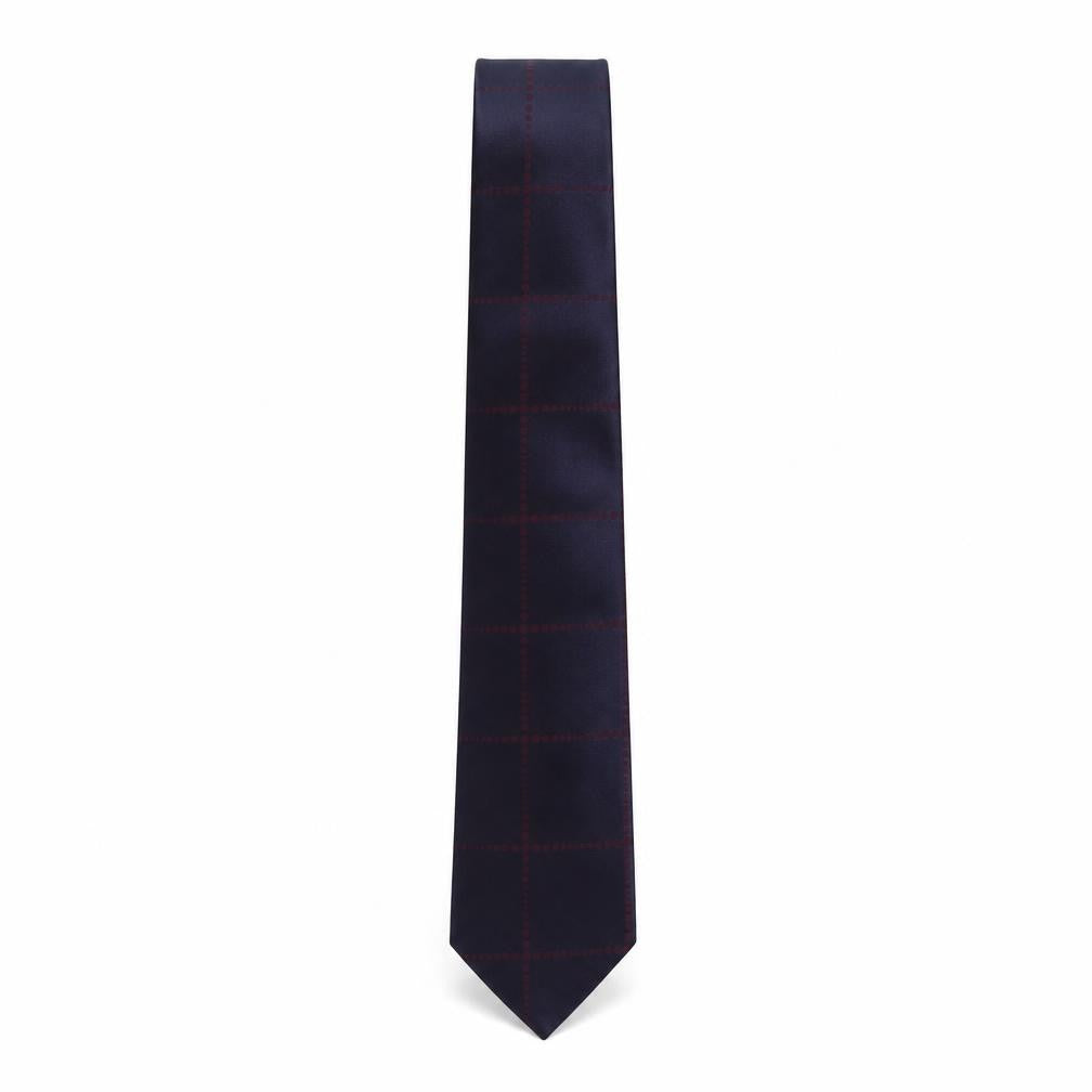 Simon Carter  Mens Purple Plaids & Checks Silk Pointed Tie One Size