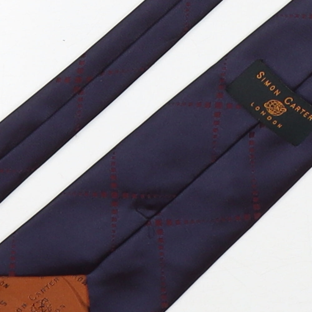 Simon Carter  Mens Purple Plaids & Checks Silk Pointed Tie One Size
