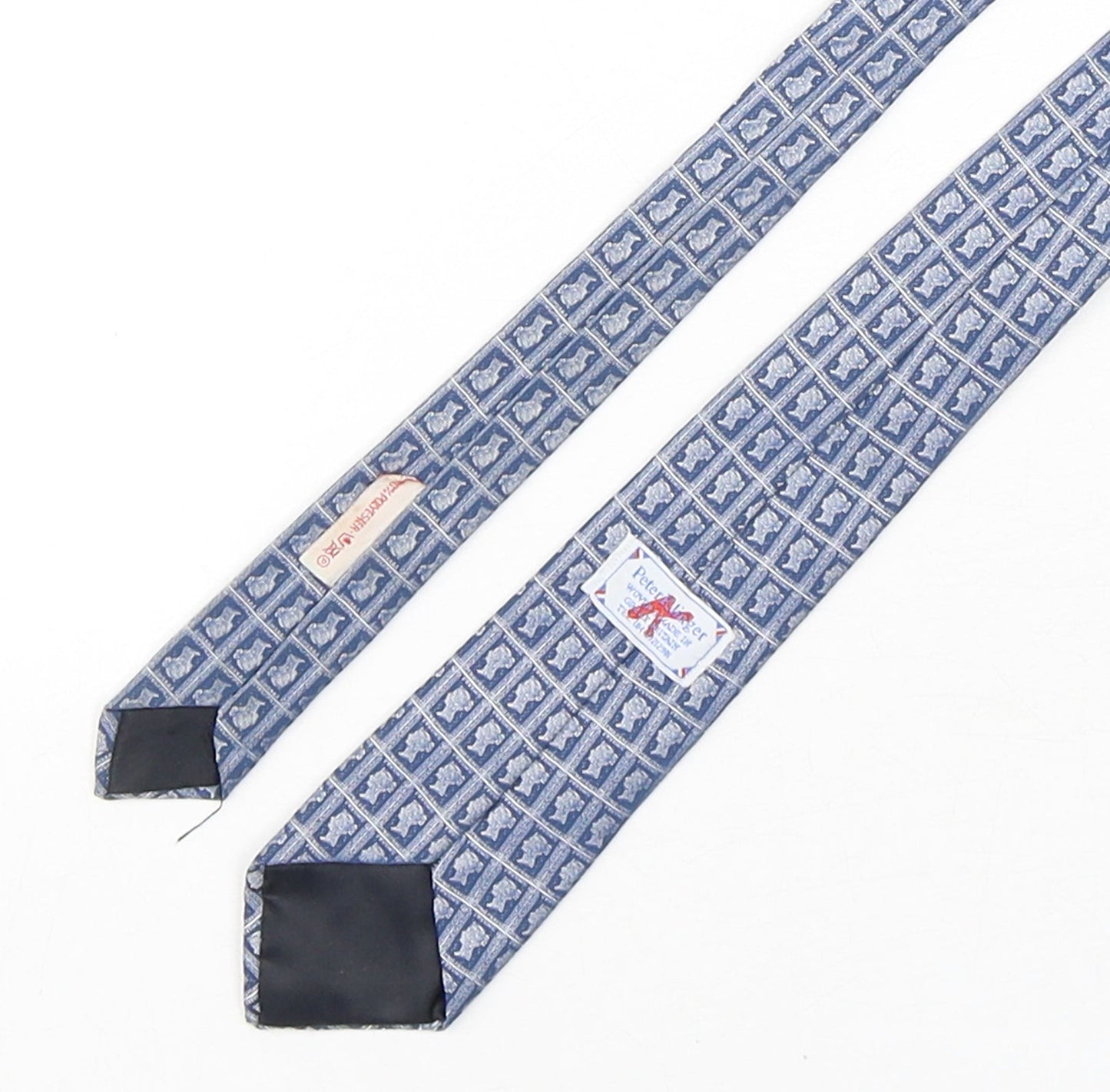 Peter Klinger  Mens Blue Geometric Polyester Pointed Tie One Size