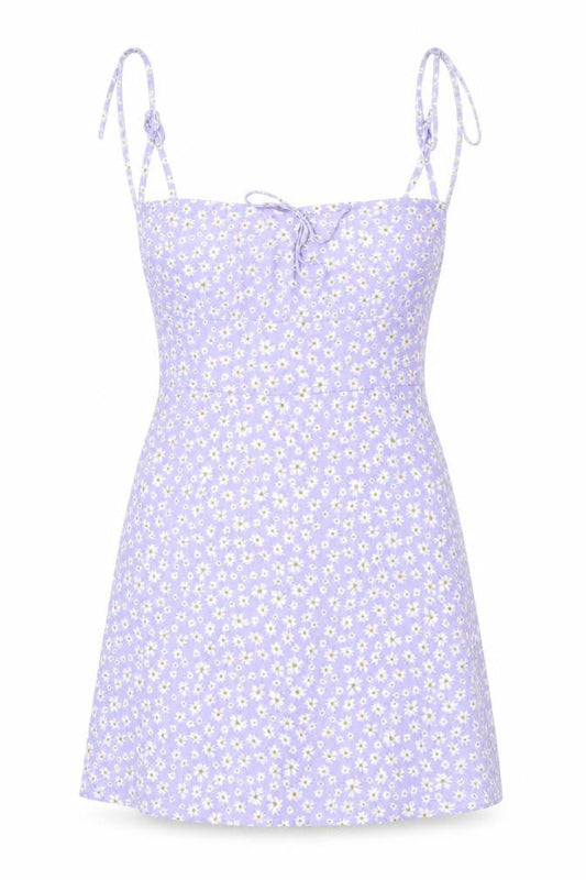 SHEIN Womens Purple Floral Cotton Mini  Size L  Square Neck Zip