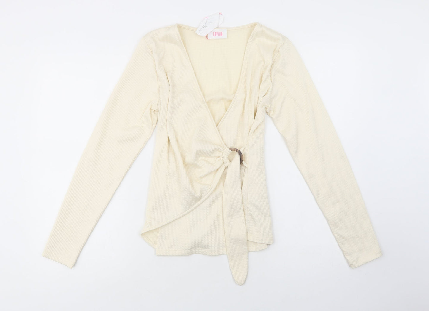 Savida Womens Ivory  Polyester Basic Blouse Size S V-Neck
