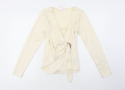 Savida Womens Ivory  Polyester Basic Blouse Size S V-Neck