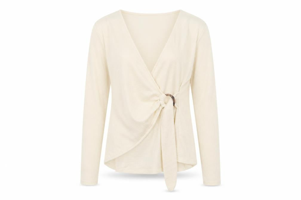 Savida Womens Ivory  Polyester Basic Blouse Size S V-Neck