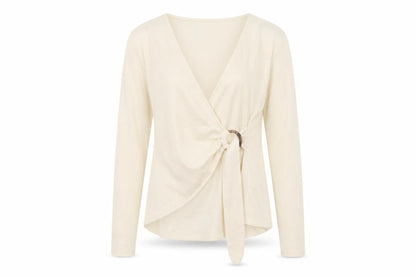 Savida Womens Ivory  Polyester Basic Blouse Size S V-Neck