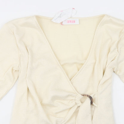 Savida Womens Ivory  Polyester Basic Blouse Size S V-Neck