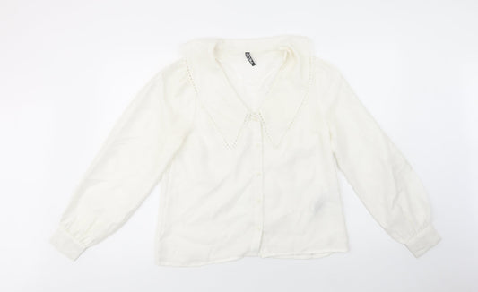 Pieces Womens White  Polyester Basic Button-Up Size S Collared