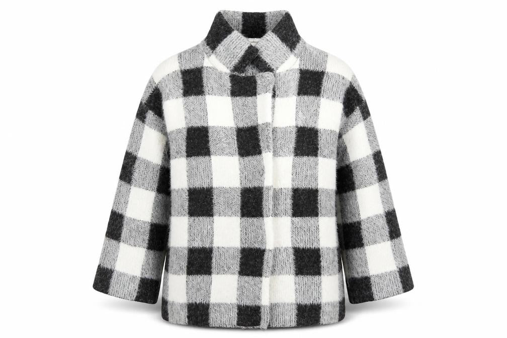 Primark Womens Grey Check  Jacket Coatigan Size M  Snap
