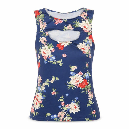 Atmosphere Womens Blue Floral Polyester Basic Blouse Size 6 Boat Neck