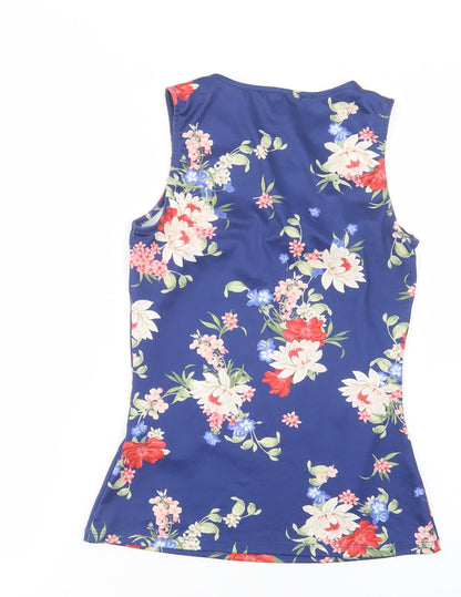 Atmosphere Womens Blue Floral Polyester Basic Blouse Size 6 Boat Neck