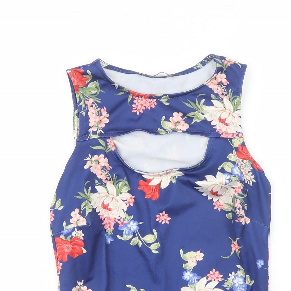 Atmosphere Womens Blue Floral Polyester Basic Blouse Size 6 Boat Neck