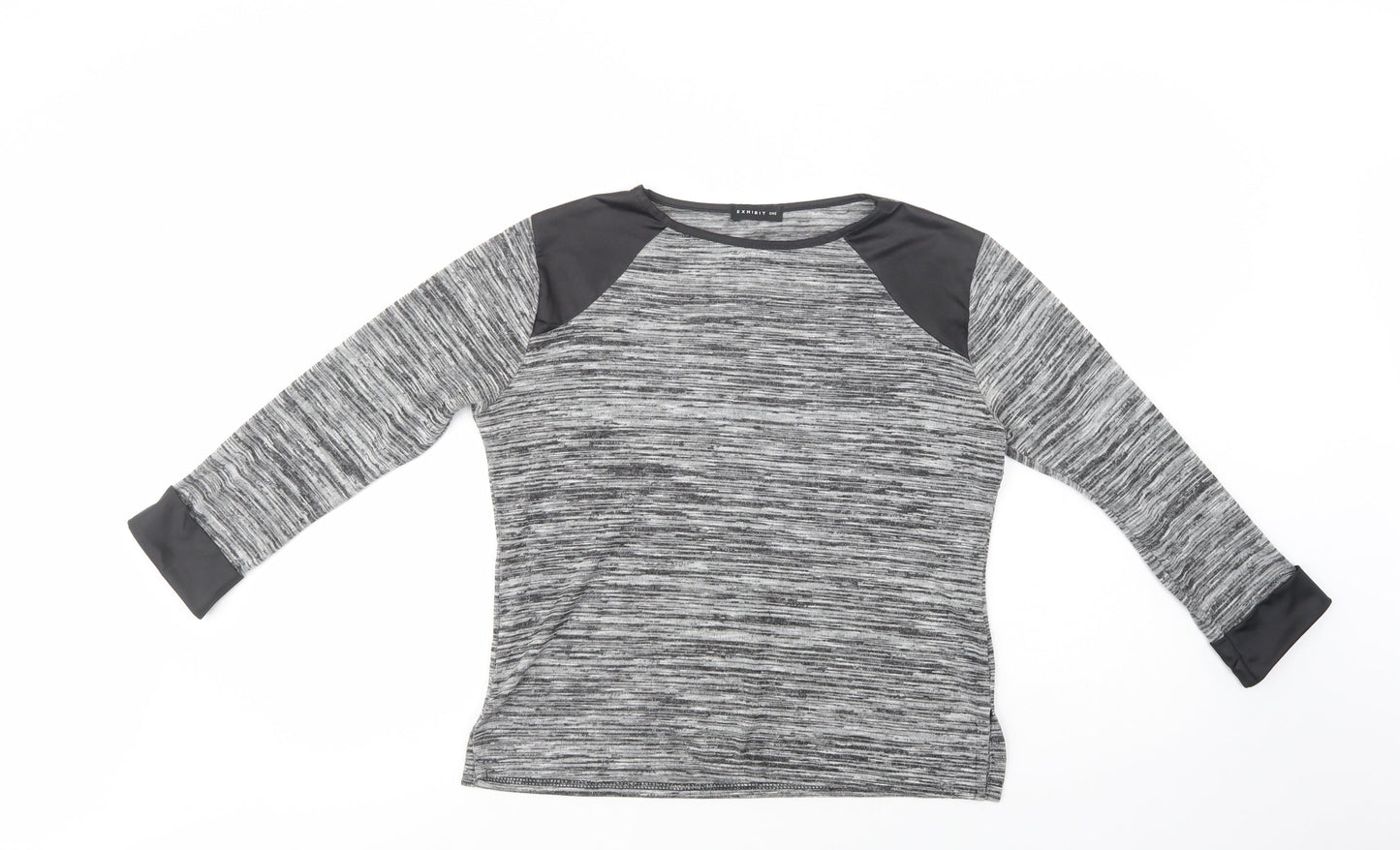 Exhibit One Womens Grey  Polyester Basic Blouse Size M Crew Neck