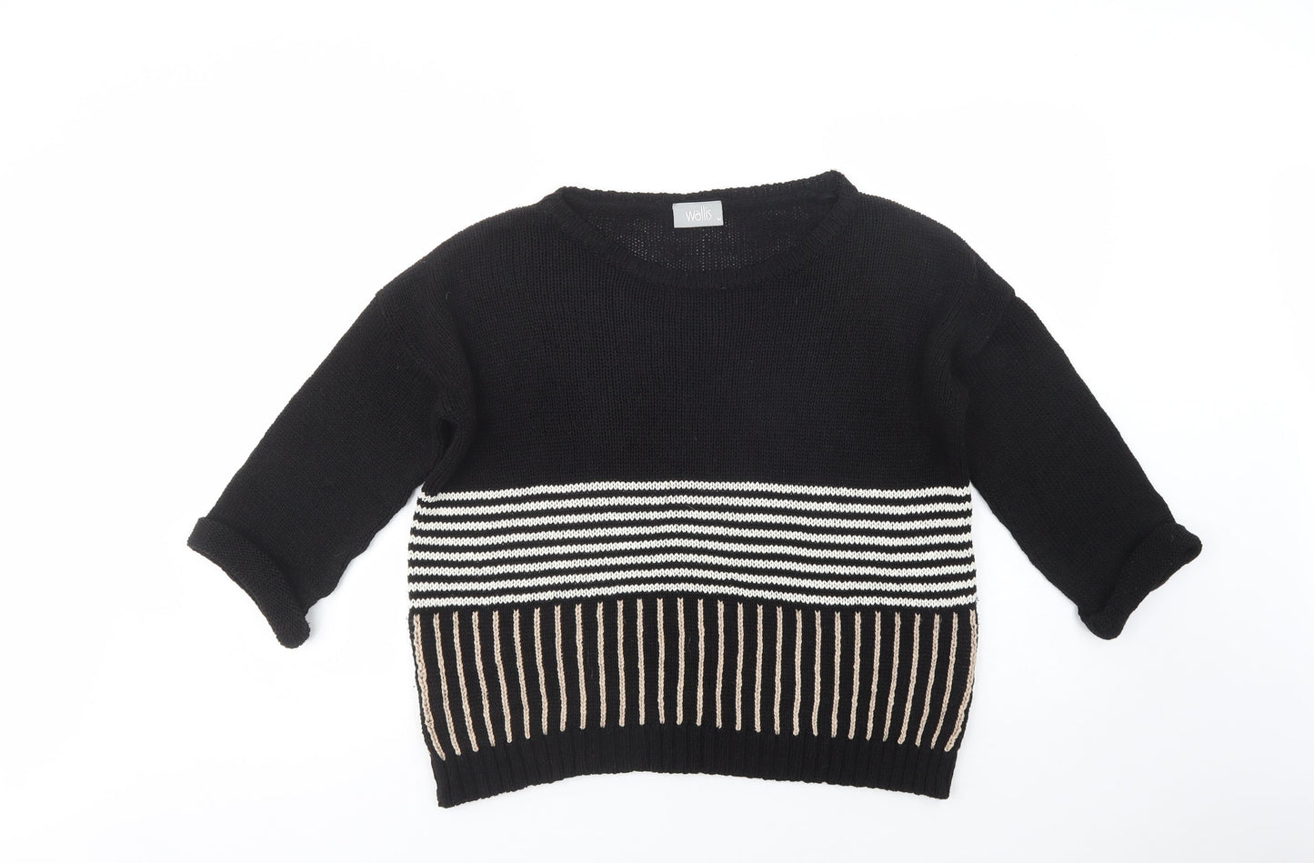 Wallis Womens Black Boat Neck Striped Acrylic Pullover Jumper Size M