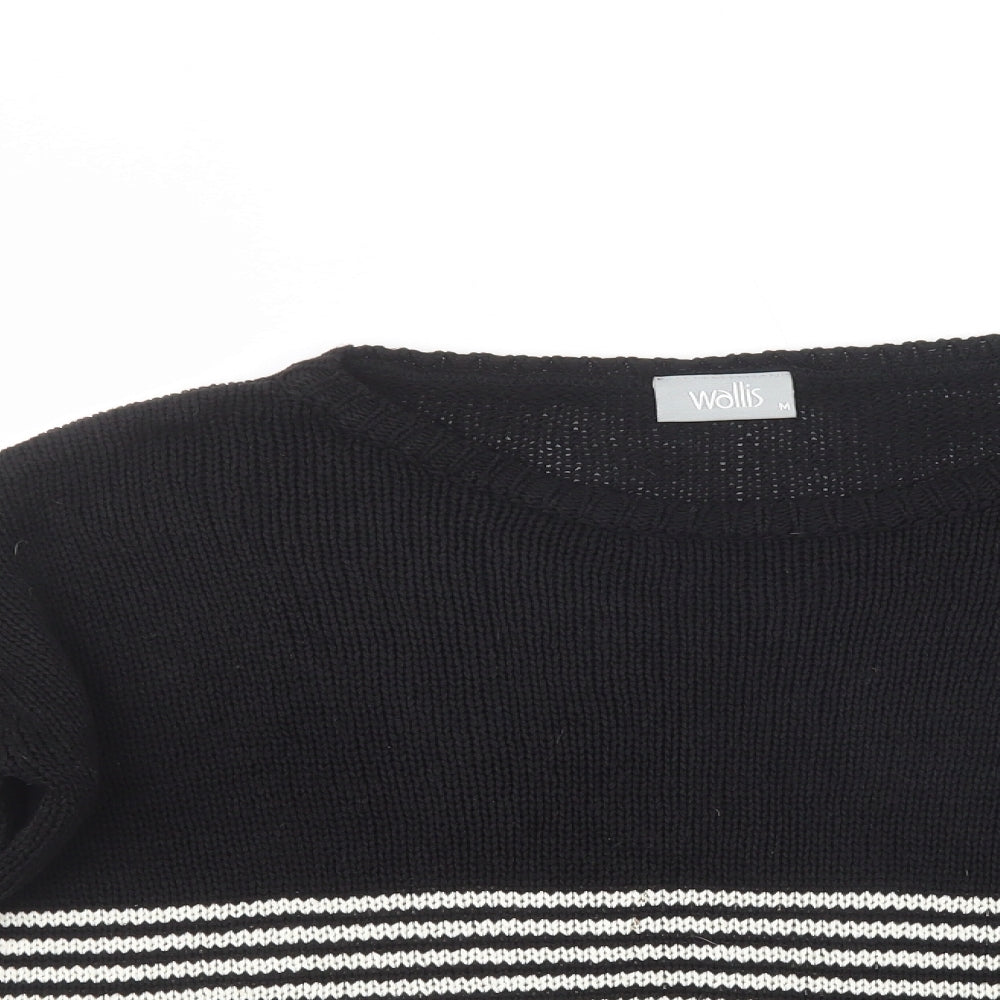 Wallis Womens Black Boat Neck Striped Acrylic Pullover Jumper Size M