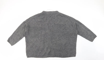 Preloved Pull & Bear Womens Grey V-Neck  Acrylic Cardigan Jumper Size L - Back