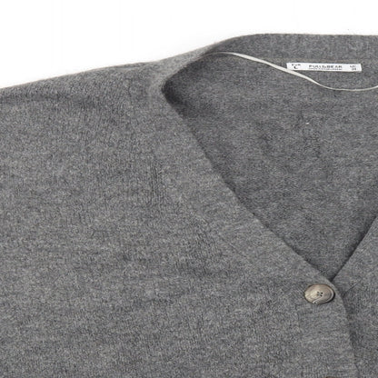 Preloved Pull & Bear Womens Grey V-Neck  Acrylic Cardigan Jumper Size L - Detail