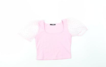 Quiz Womens Pink  Polyester Cropped Blouse Size 8 Square Neck