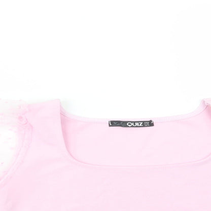 Quiz Womens Pink  Polyester Cropped Blouse Size 8 Square Neck