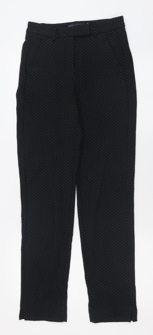 Marks and Spencer Womens Black Geometric Viscose Trousers  Size 6 L30 in Regular Hook & Eye