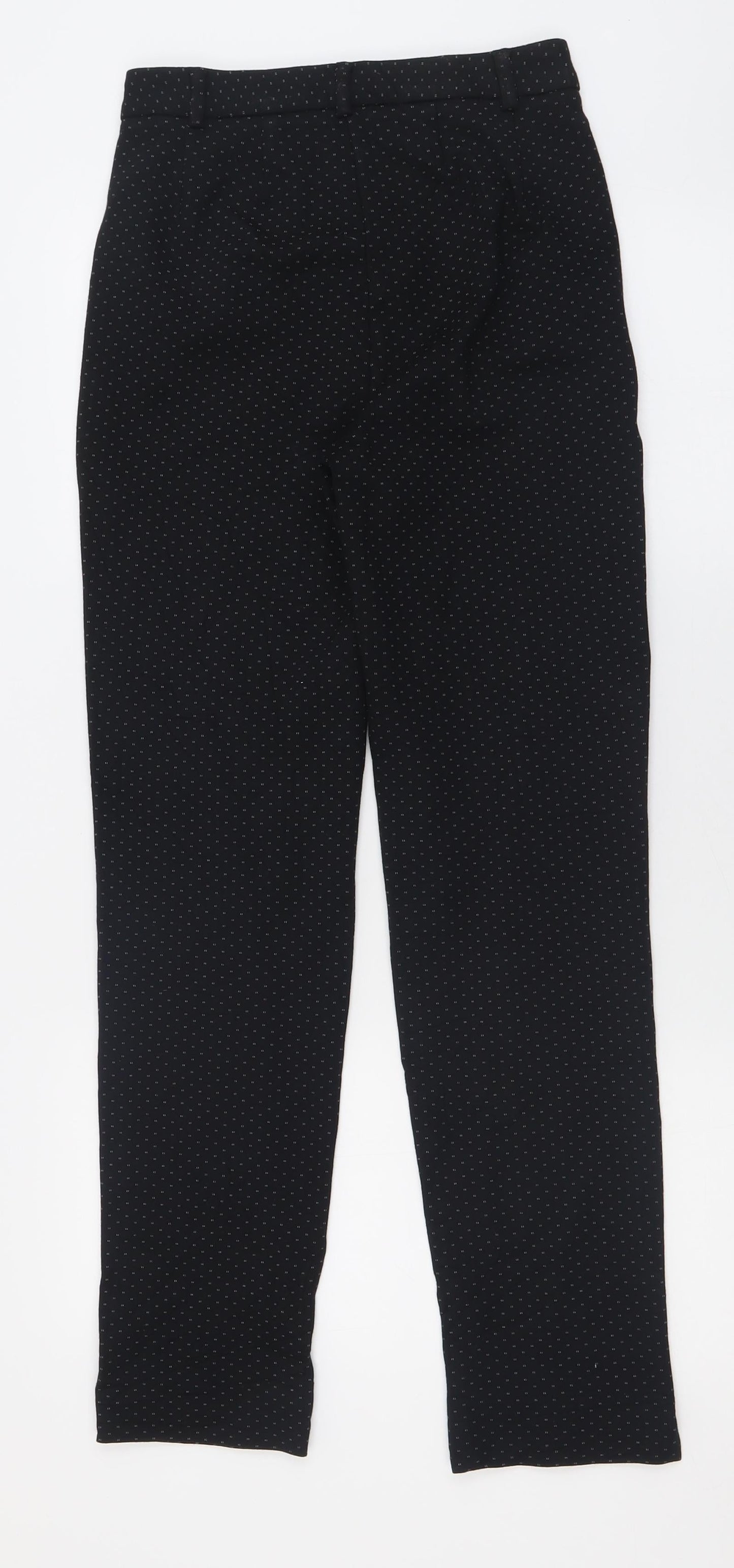 Marks and Spencer Womens Black Geometric Viscose Trousers  Size 6 L30 in Regular Hook & Eye