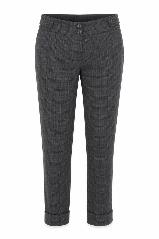 Monsoon Womens Grey Check Polyester Trousers  Size 8 L26 in Regular Button
