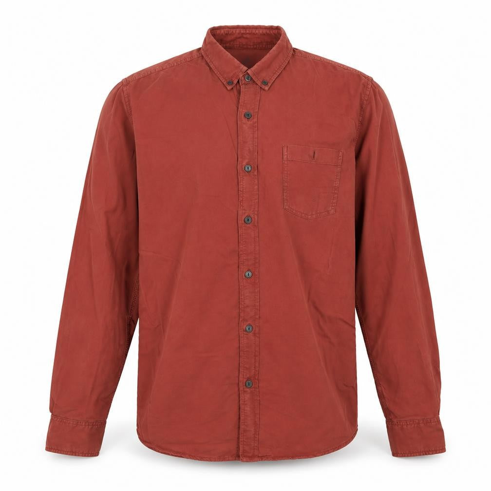 Easy Mens Brown  Cotton  Button-Up Size L Collared Button