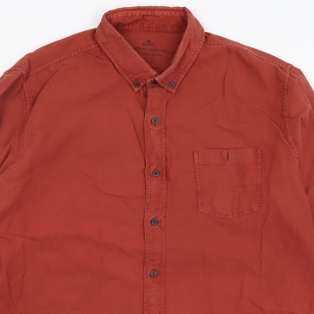 Easy Mens Brown  Cotton  Button-Up Size L Collared Button