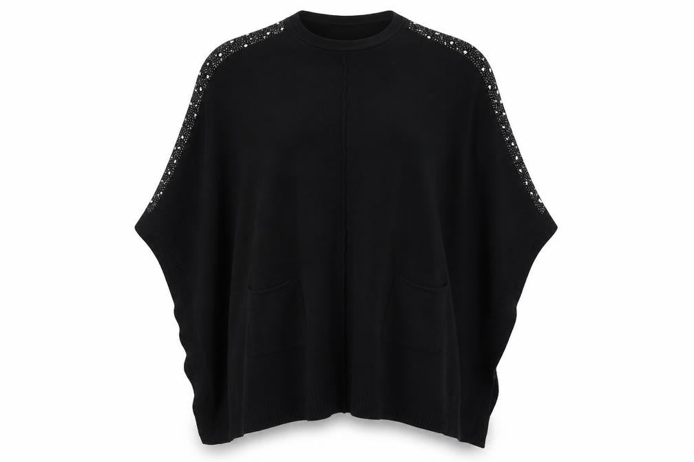 Lucy Sparks Womens Black Crew Neck  Polyamide Cape Jumper Size L